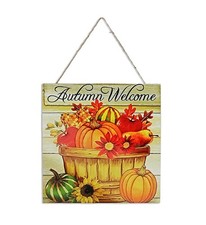 Autumn Harvest Wood Hanging Welcome Sign, 9.5"
