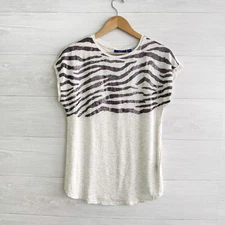 NWT Apt. 9 - Oatmeal heather Metallic fuzzy silver zebra t-shirt top, S