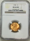 1938 P Lincoln Wheat Cent NGC MS66RD Bright Red Luster, PQ New Holder #U307M