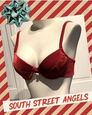 VINTAGE VICTORIA'S SECRET  RED VELVET PADDED UNDERWIRE BRA  SIZE 34B