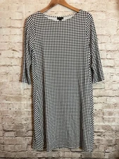 J. Jill Wearever Dress Womens Medium Black White Houndstooth Print Ultra Stretch