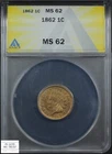 1862 Copper-Nickel Indian Head Cent 1C ANACS MS 62