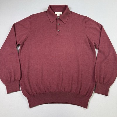 John W Nordstrom Sweater Polo Mens M 100% Extrafine Merino Wool Made In Italy