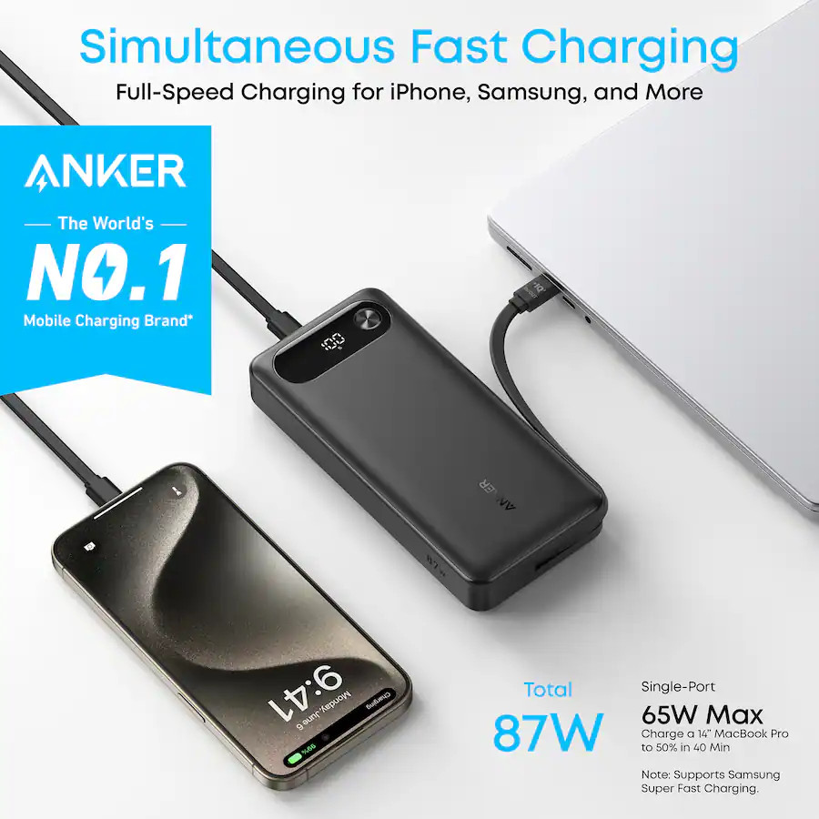Anker Power Bank 20000mAh Portable Charger Built-in USB-C Cable