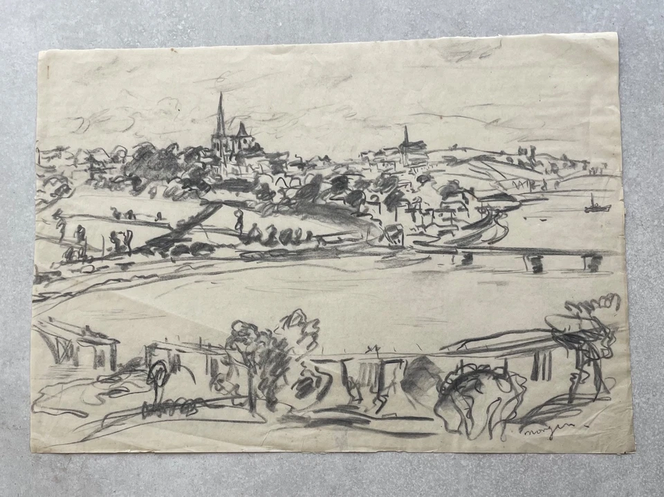 Glyn Morgan (1926-2015) "Treguir, Bretaña" carbón c1946 Foto 3 de 4