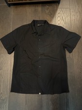 Chef Works Shirt Mens Medium Black Short Sleeve Button Up Kitchen Uniform Cook