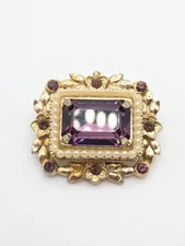 Vintage Victorian Revival Purple Glass And Faux Pearl Brooch
