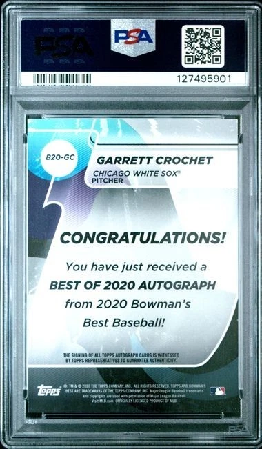 2020 BOWMANS BEST GARRETT CROCHET AUTO #B20-GC ROOKIE AUTOGRAPH REFRACTOR PSA 9 - Image 2 of 2