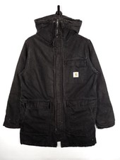 Carhartt Parka Siberiano Taglia Large Uomo Nero con Cappuccio Imbottito Trapuntato Abbigliamento da Lavoro
