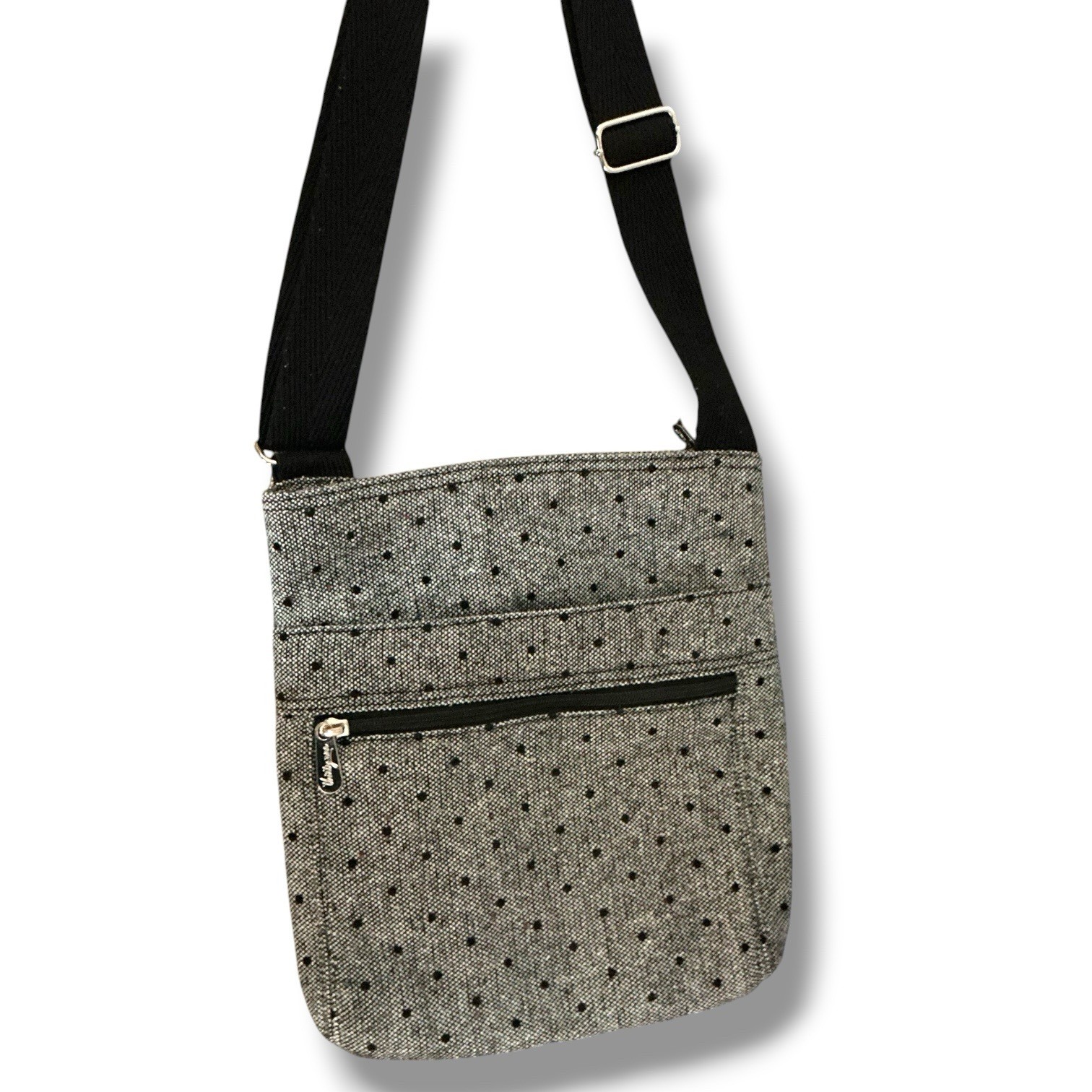 Thirty-One Crossbody Organizer Bag Gray Black Dot Multi Pocket Travel Purse