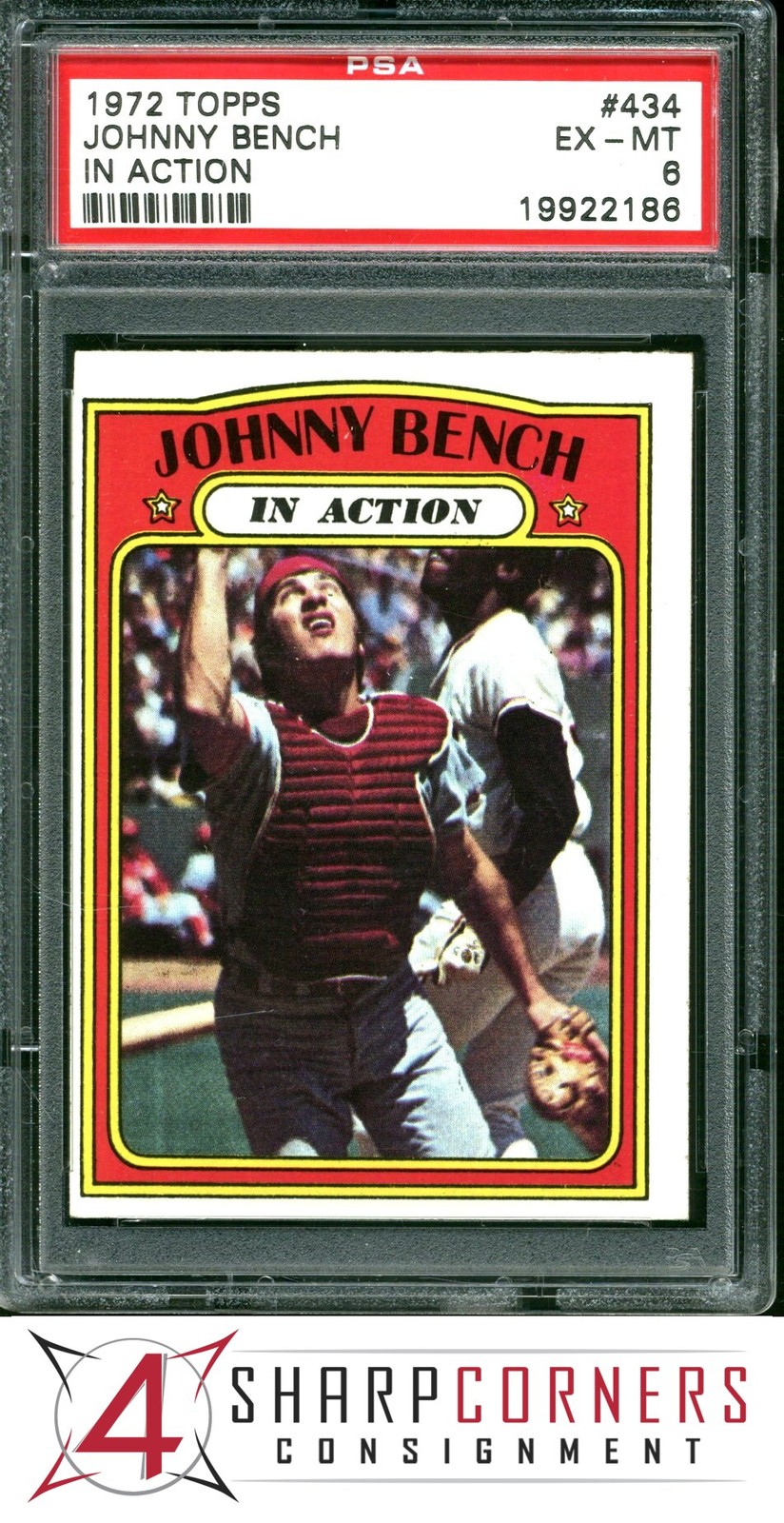 1972 TOPPS IN ACTION #434 JOHNNY BENCH REDS HOF PSA 6