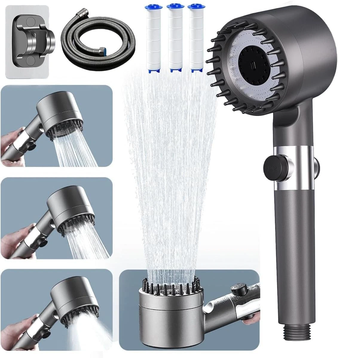 High Pressure Shower Head, Hard Water Filter Shower Heads,3+1 Spray Jet Modes...