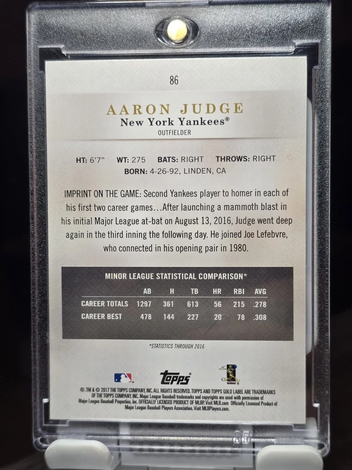 Aaron Judge Rookie Card 2017 Topps Gold Label Class 3 #86 Yankees Mint - Image 2 of 2