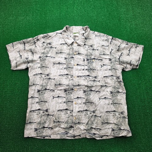 Allegheny Trail Fishing Shirt Mens 2XL Gray Trout Stream Allover Print Outdoors