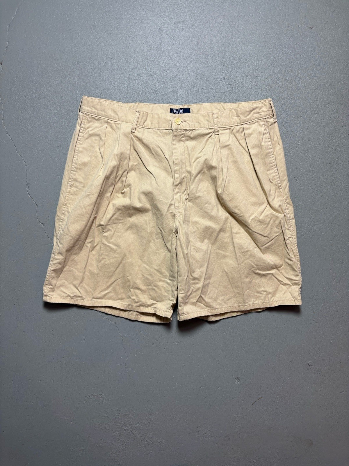 Vintage Polo Ralph Lauren Shorts Mens 40 (Fit 38) Beige Pleat Chino Made In USA