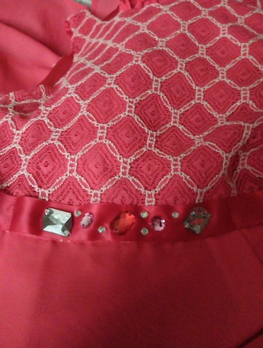 "Emily West" Girls Dress, Size 16, Coral, Sleeveless, Jeweled, Double Layered - Picture 4 of 6