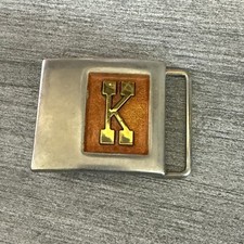 Vintage Lee Belt Buckle Monogrammed K Initial Letter Gold tone NY USA 1970's
