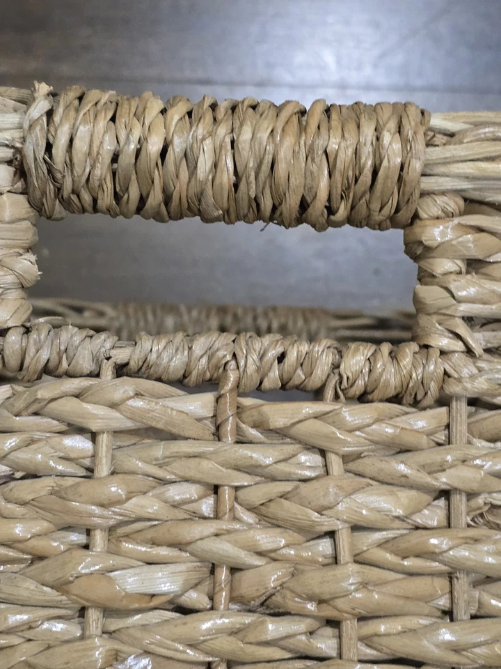 Brown Woven Tapered Rattan Storage Basket Handles 11" x 10" x 8" - Image 4 of 4