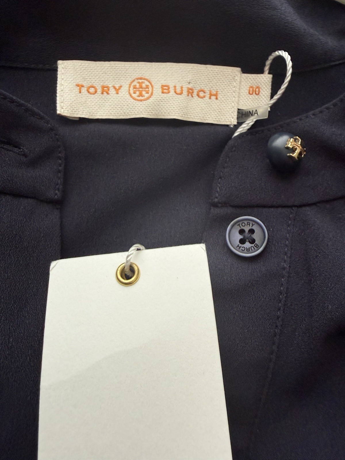 Tory Burch Jane Navy Blue Long Sleeve Ruffle Shirt Dress Women /Size 00 thumbnail 5