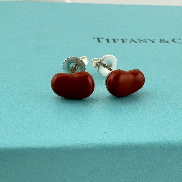 RARE Tiffany & Co. 9mm Red Jasper Bean Earrings Sterling RARE Tiffany & Co. 9mm Red Jasper Bean Earrings Sterling