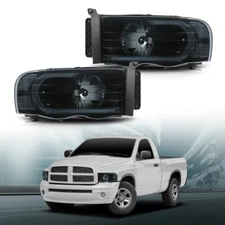 Smoke/Black LED Tube DRL Headlights Fit For 2002-2005 Dodge Ram 1500 2500 3500