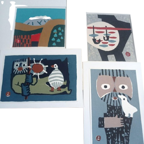 Umetaro Azechi, set of 4, Chikuho-Do, hand-filmed woodblock prints