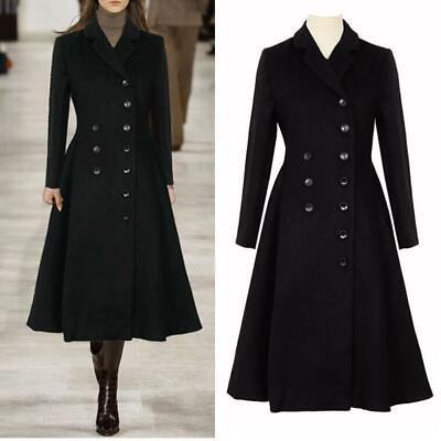 British Womens Wool Blend Double-breasted Military OL Outwear Long Jackets Coats 