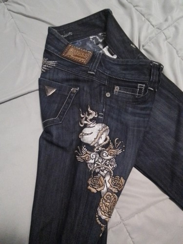 Jeans premium Daredevil Guess taglia 25 gamba skinny ricamati ali cuore di gufo - Foto 8 di 8
