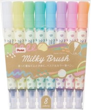 Pentel Brush pen 8 colors sets Milky Pastel Color High Quality