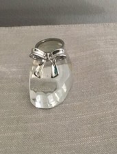 Crystal Infant Baby Bootie Keepsake Figurine With Silver Bow