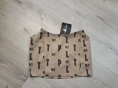 Prettylittlethings Womens Clear Starp Crop Top Vest Khaki Size Uk 12 Sleeveless