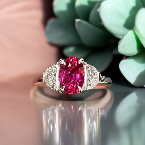 Anello Oro 14K Diamanti 3,20 Ct Taglio Ovale Coltivato in Laboratorio Zaffiro Rosa Bianco Fidanzamento - Foto 3 di 11
