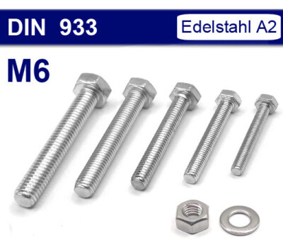M6 Sechskantschrauben Außensechskant DIN933 Länge 6-120mm Schrauben Edelstahl A2