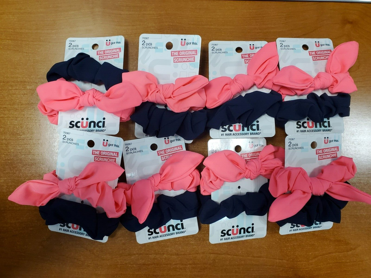8 Packs of 2: Scunci Scrunchie Ponytail Holders Hot Pink Bow 