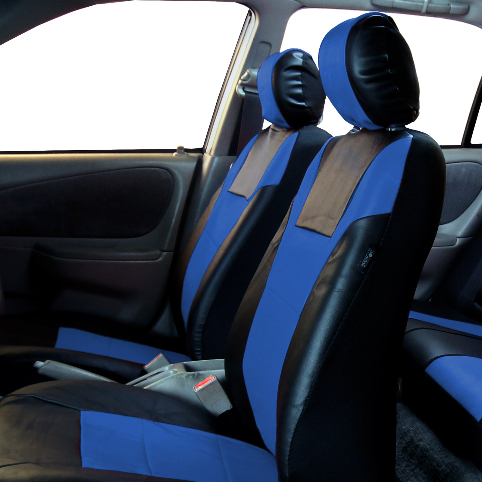 Blue Black Leatherette Car Seat Covers Front Buckets Synthetic Leather Auto