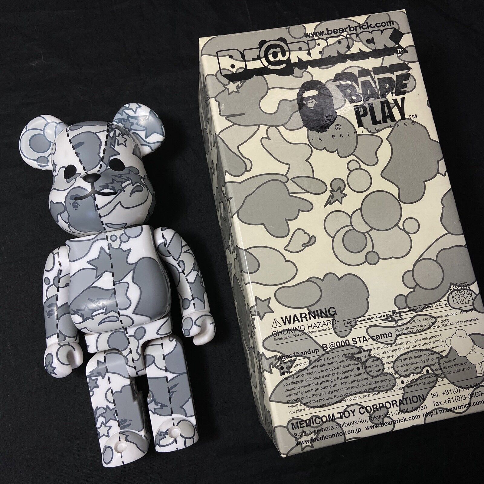 Be@Rbrick BeaRbrick 400% Bape Play Psych Camo Gray Medicom Toy A Bathing Ape