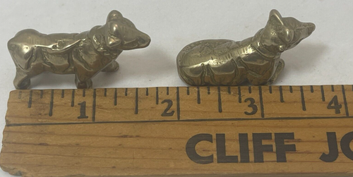 Pair Solid Brass Cow Figurines with Bows Around Their Necks - Picture 2 of 5