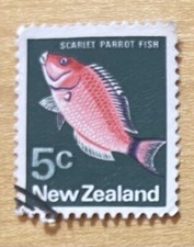 New Zealand Postage Stamp 1970’s Scarlet Parrot Fish 5c Used