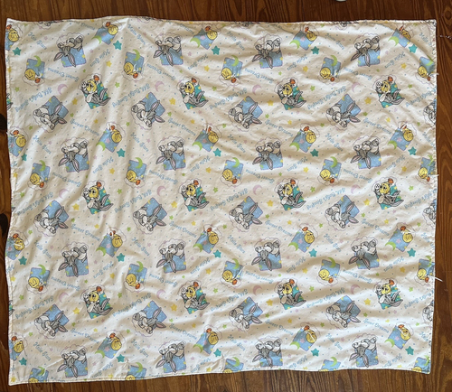 Vntg 1998 Looney Tunes Baby Bugs & Tweety Crib Blanket Cotton Fiber Filled Tuft - Picture 2 of 7