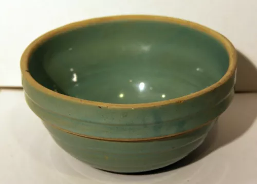 Antique McCoy?? Yellow Ware Green Mixing Bowl Green USA