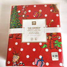 Pottery Barn Teen The Grinch Organic Cotton Percale Festive FULL Sheet Set