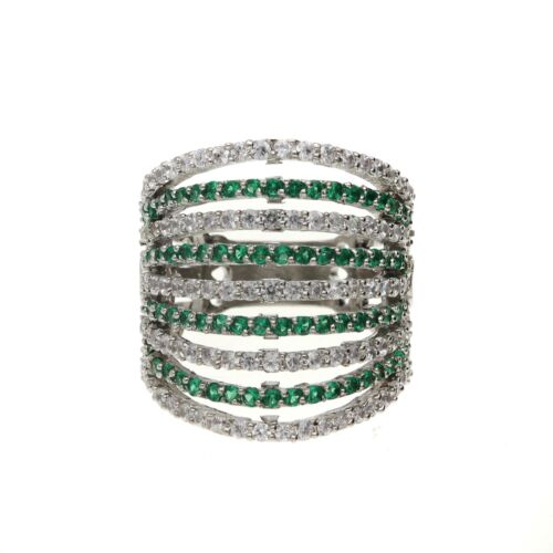 Elegant Mehrfarbig Mit Weiß Cz Multiband Ring IN Silberfarben - 7 Reihen Design - Bild 4 von 70