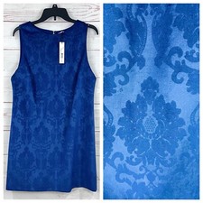 Alice + Olivia Clyde Cobalt Blue Velvet Baroque Damask Mini Retro Shift Dress