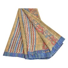 Sanskriti Vintage Saree Multicolor Pure Crepe Silk Floral Print Sari 5YD Fabric