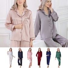 Ladies 100 Silk Pajamas Set Summer Long Sleeve Sleepwear Button Down Nightwear