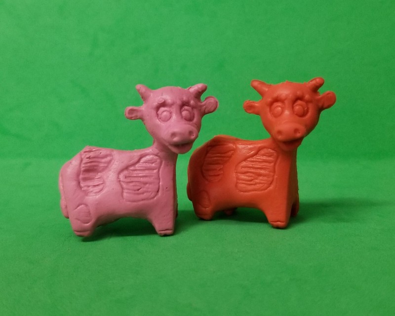 Vintage Diener COW Pencil Topper Animal Charm Eraser Figures (Lot of 2)