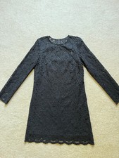 H&M Woman Black Lace Long Sleeves Knee Length Little Black Dress sz.4 EUC