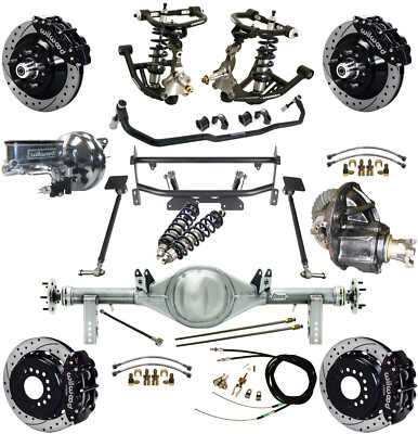 RIDETECH COILOVER,4-LINK KIT,CURRIE REAR END,WILWOOD DISC BRAKES,13'' DRILLED,RED