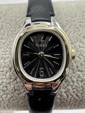TIMEX Womens New Battery Two-Tone Black Leather 19MM Watch Quartz T23251 Y