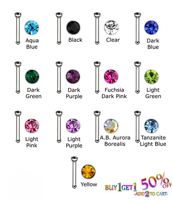 20G TANZANITE LIGHT BLUE NOSE BONE 316L Stainless Gem CZ Stud Ring Piercing 1388